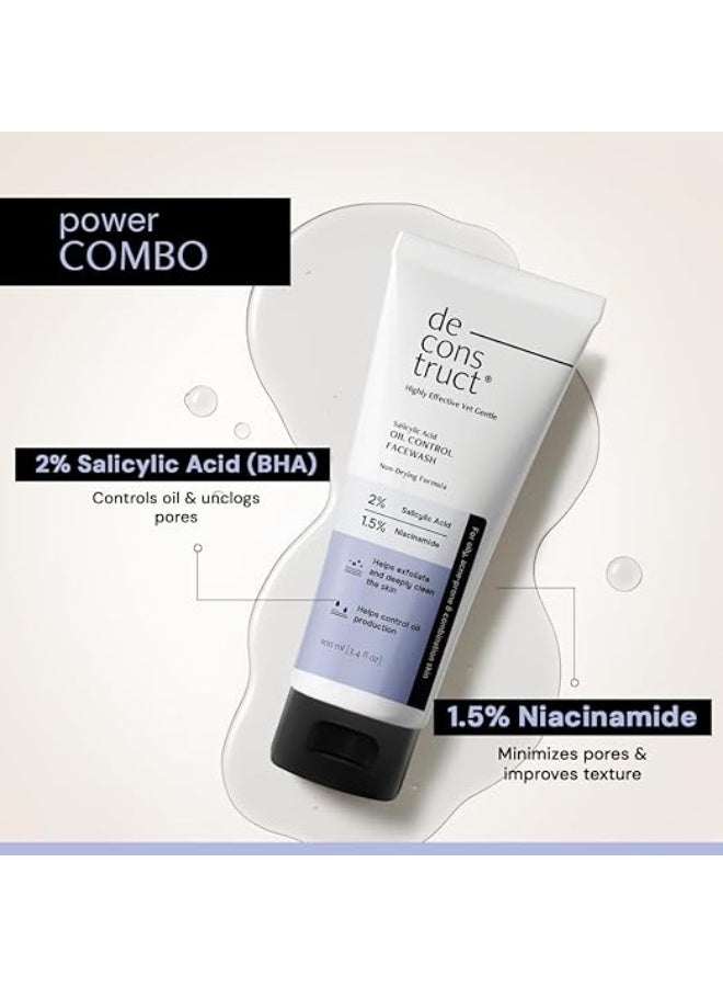 Deconstruct Salicylic Acid Face Wash with Niacinamide | Non-Drying, Cooling & Refreshing Cleanser | Gentle Oil Control Face Wash for Clear & Fresh-Looking Skin | Facewash for Men & Women | 100ml Pack of 2 - Image 4